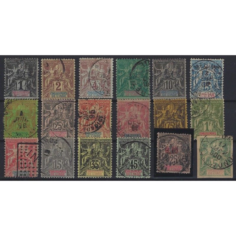Inde Française 1892-1907 sélection de timbres oblitérés.