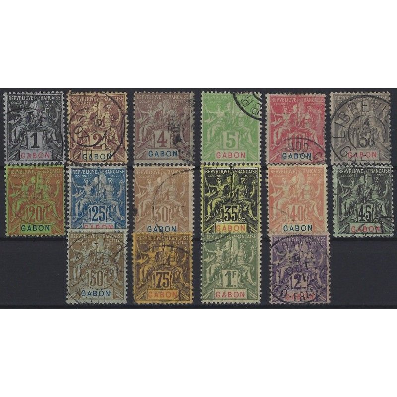 Gabon 1904-1907 timbres N° 16-31 oblitérés, TB.