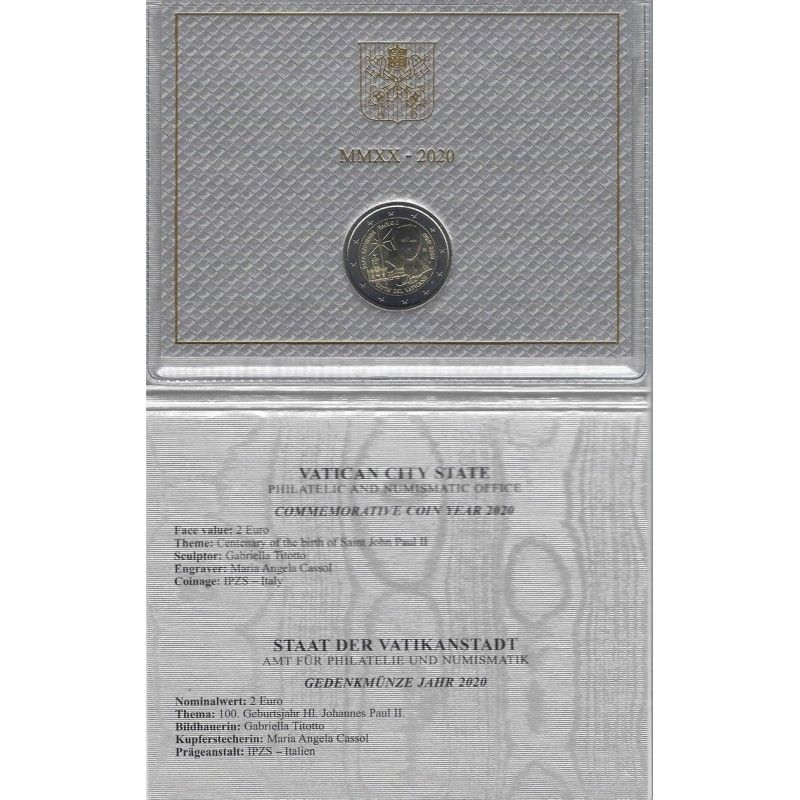 2 euros commémorative Vatican 2020 - Jean Paul II en coffret BU.