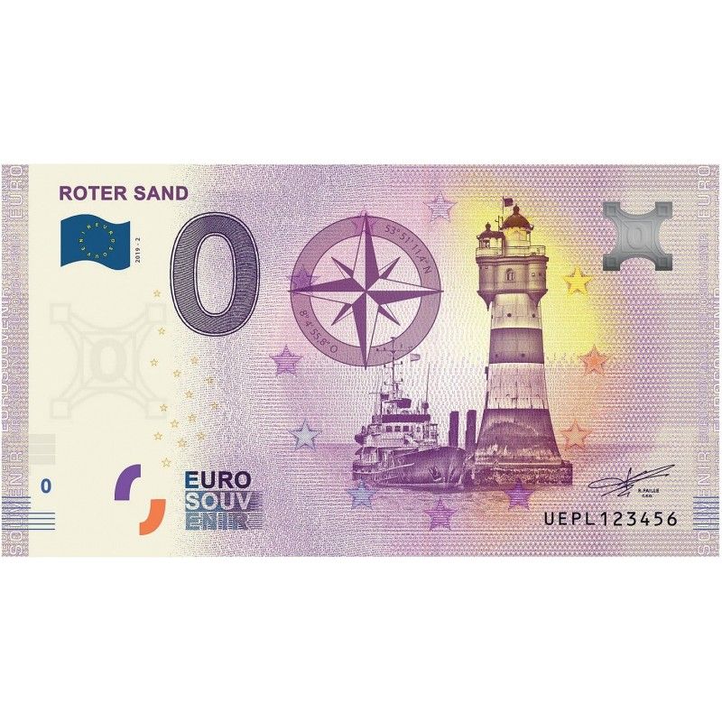 Billet touristique 0 Euro Souvenir – Roter Sand – Phare historique – Allemagne – 2019.
