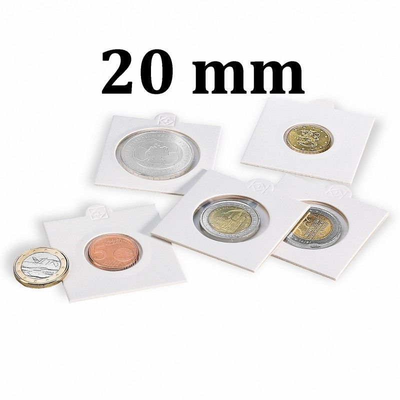 Cadres cartonnés autocollant pour monnaies jusqu'à 20mm.