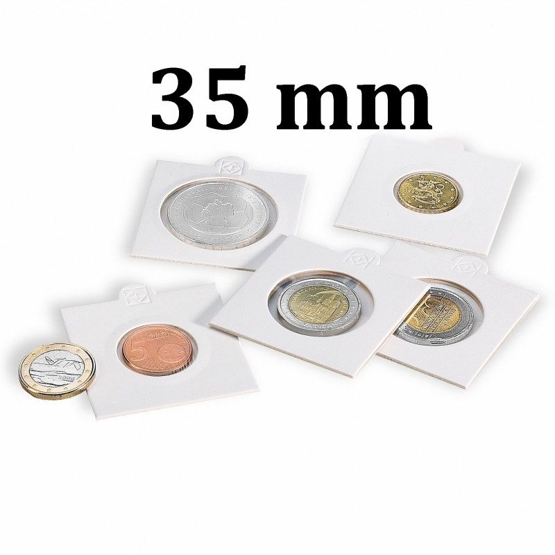 Cadres cartonnés autocollant pour monnaies jusqu'à 35mm.