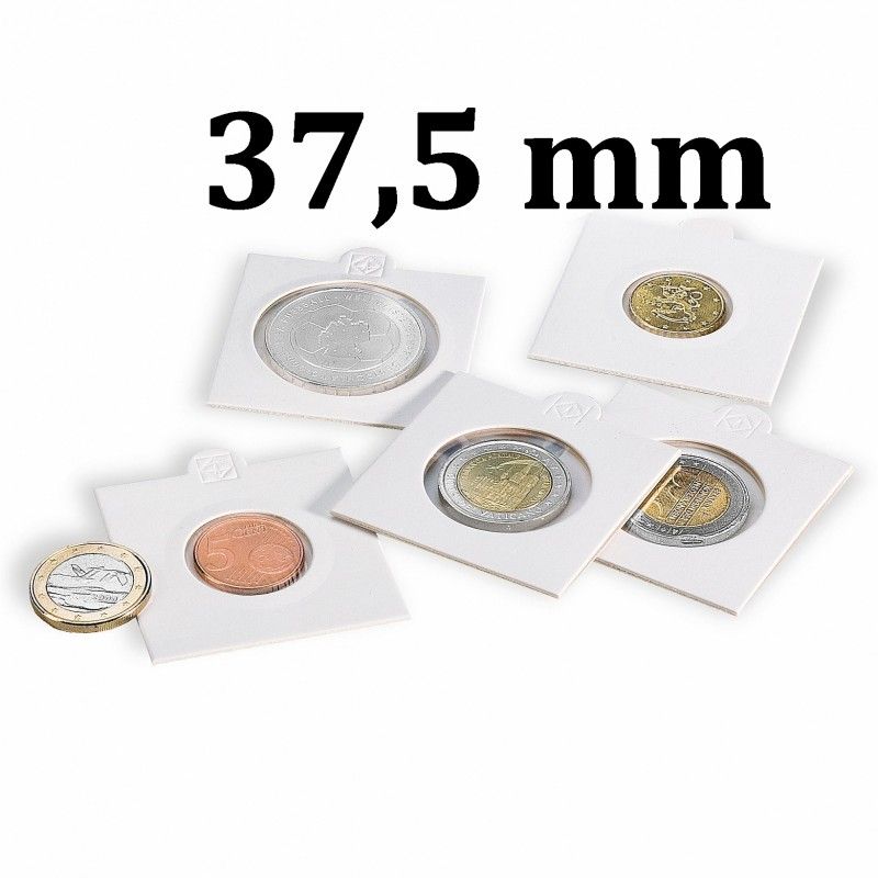Cadres cartonnés autocollant pour monnaies jusqu'à 37,5mm.