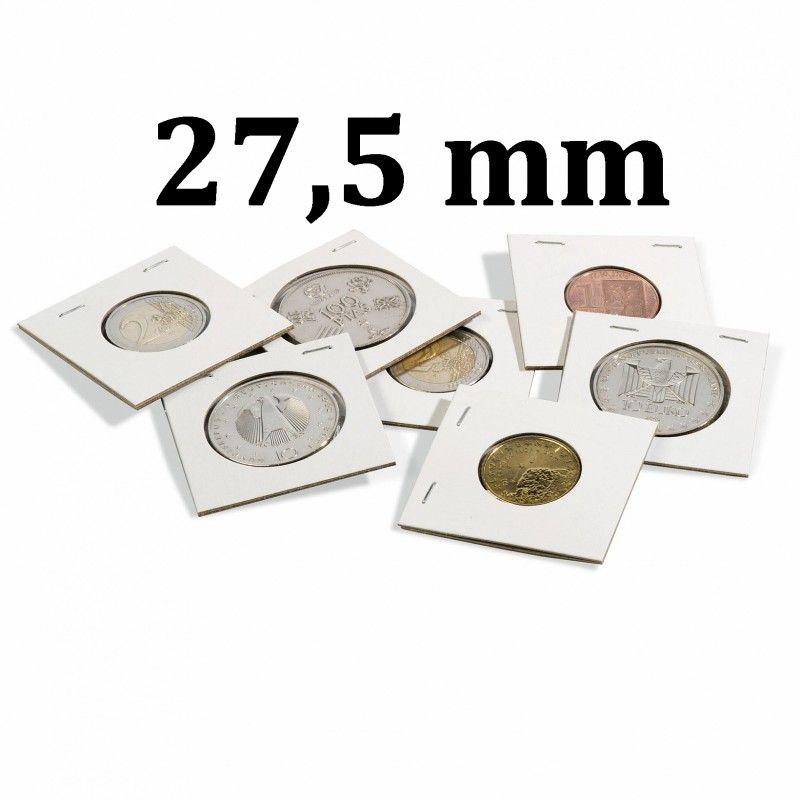 Etui carton à agrafer pour monnaies jusqu'à 27,5 mm.