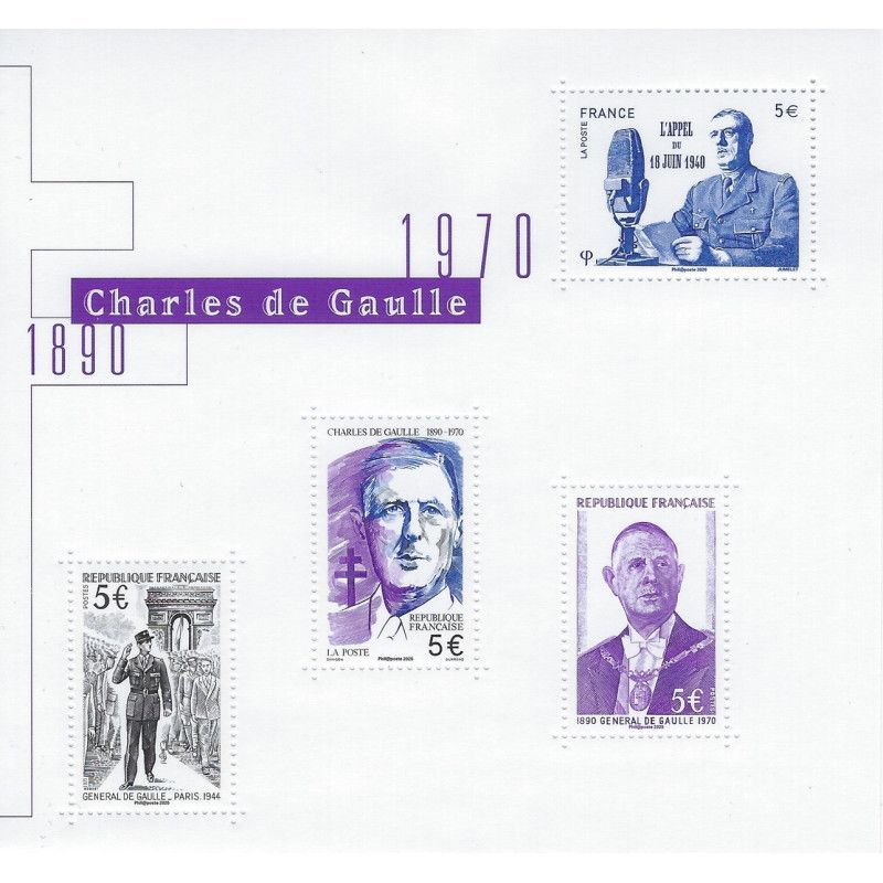 Feuillet de 4 timbres Charles de Gaulle N°F5446 neuf**.