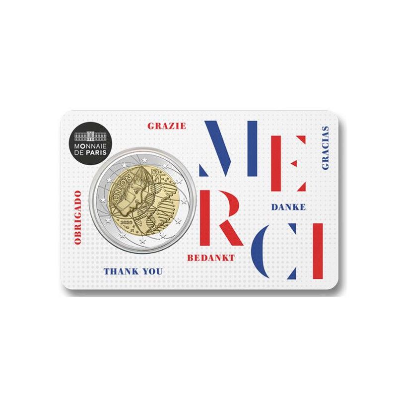 2 euros commémorative coincard BU France 2020 - Merci.