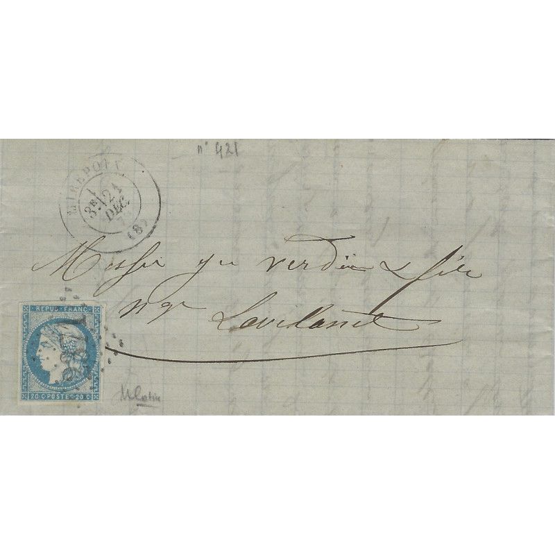 Bordeaux timbre de France N°44A oblitéré sur pli de Mirepoix 1870.