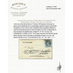 Lettre par Passeur privé sur ballon monté annulé 1870. RR