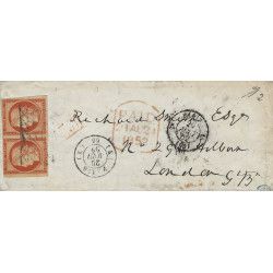 Cérès N°5a paire oblitéré grille sans fin sur lettre pour Londres 1852. R