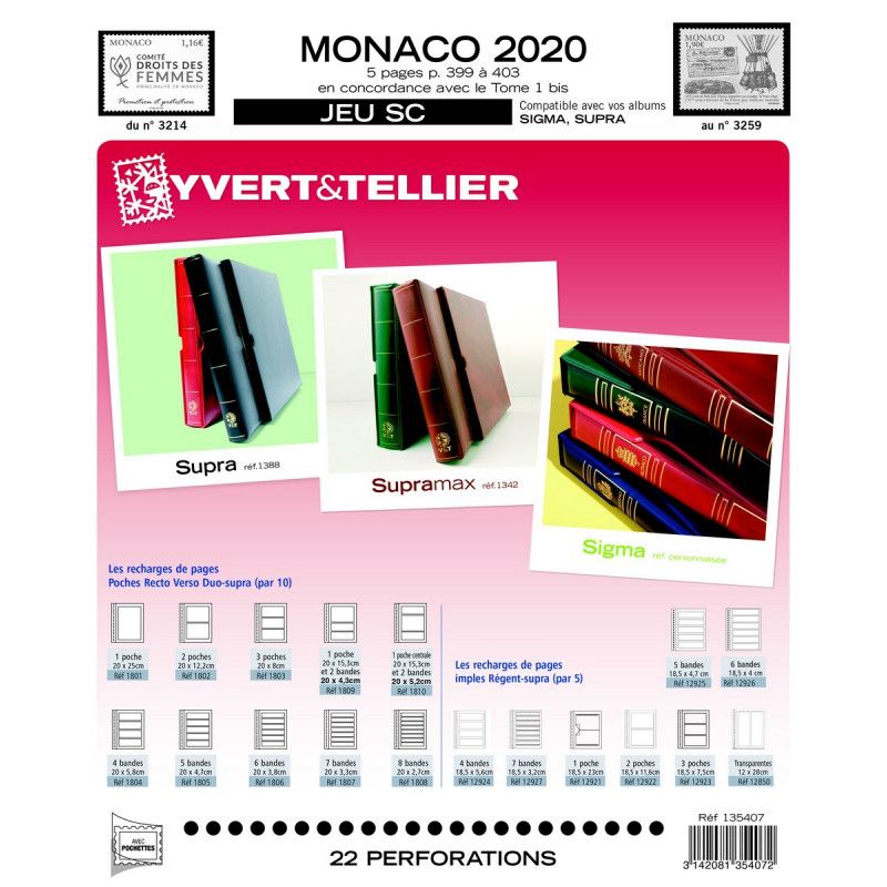 Jeux SC timbres de Monaco 2020 avec pochettes de protection.