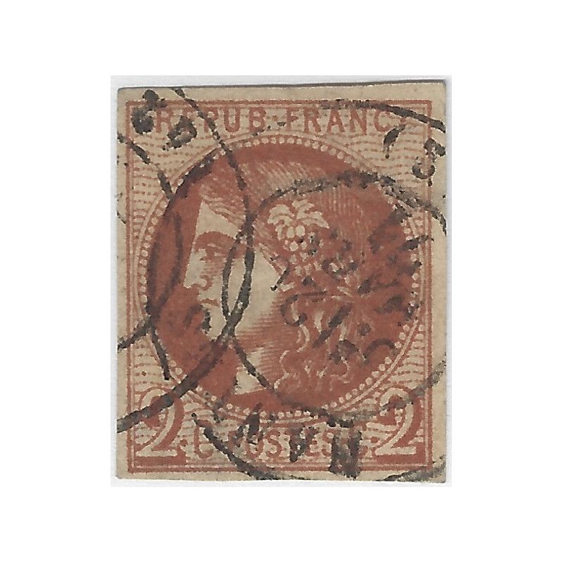 Bordeaux timbre de France N° 40Bd brun-rouge foncé oblitéré.