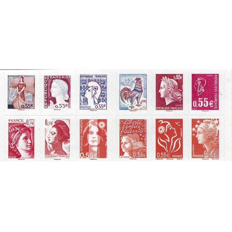 Carnet mixte de 12 timbres Les Visages de la Vème République N