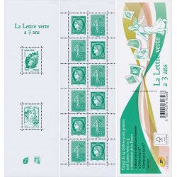 Carnet mixte de 14 timbres La lettre verte a 3 ans N°1521.