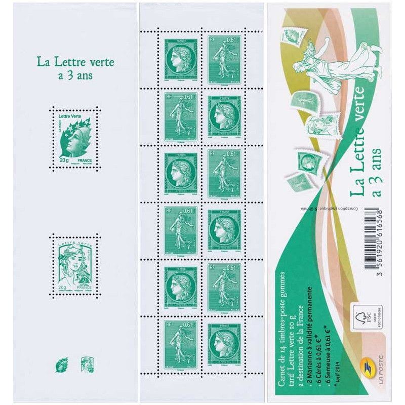 Carnet de 12 timbres-poste Marianne Lettre Verte 20 g sur