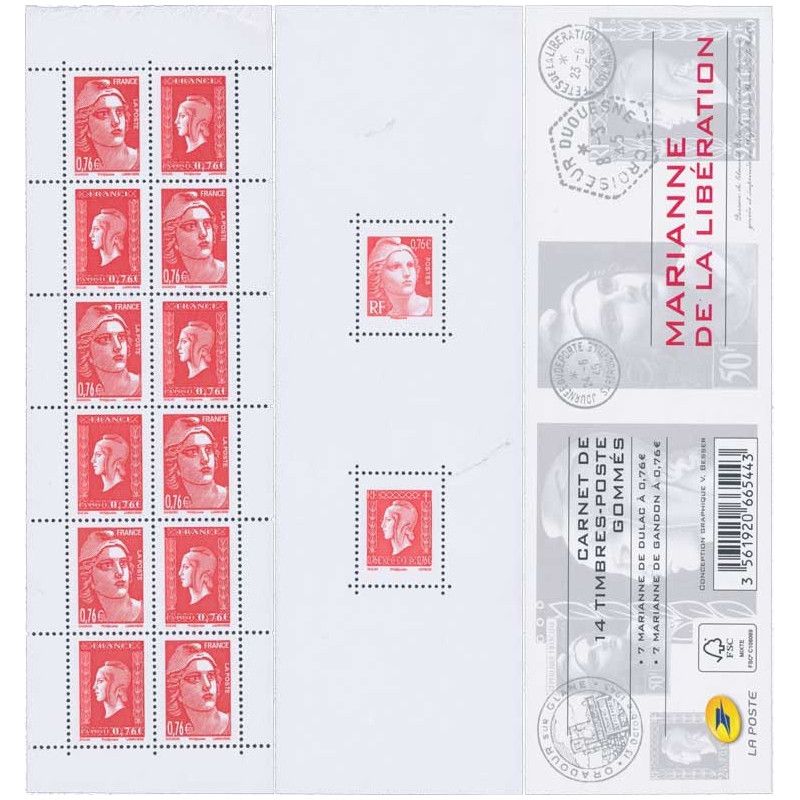 Carnet mixte de 14 timbres Marianne de Libération N°1522.