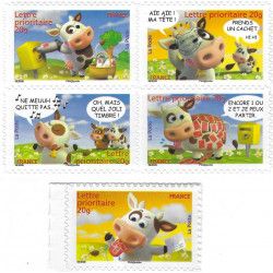 Timbres autoadhésifs de France N°134-138, Les vaches humoristiques.