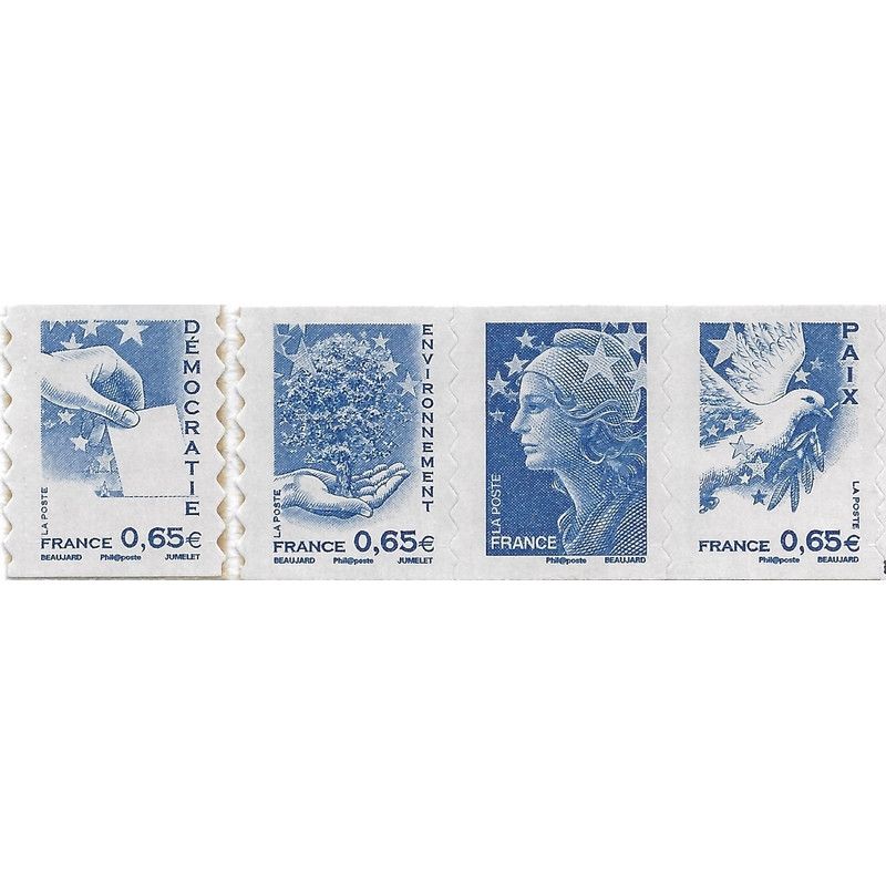 Timbres autoadhésifs de France N°179-182, Valeurs de l'Europe bleu.