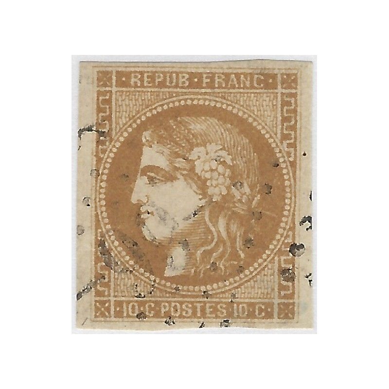 Bordeaux timbre de France N° 43Ab bistre verdâtre oblitéré.