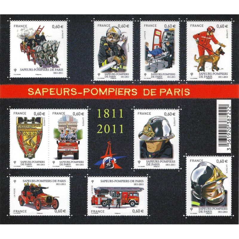 Feuillet de 10 timbres Sapeurs-Pompiers F4582 neuf**.