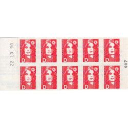Carnet de 10 timbres autoadhésifs type Marianne de Briat (D).