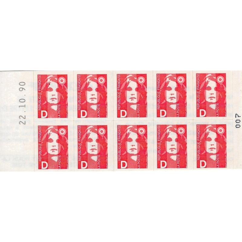 Carnet de 10 timbres type Marianne de Briat D N°2713-C1.