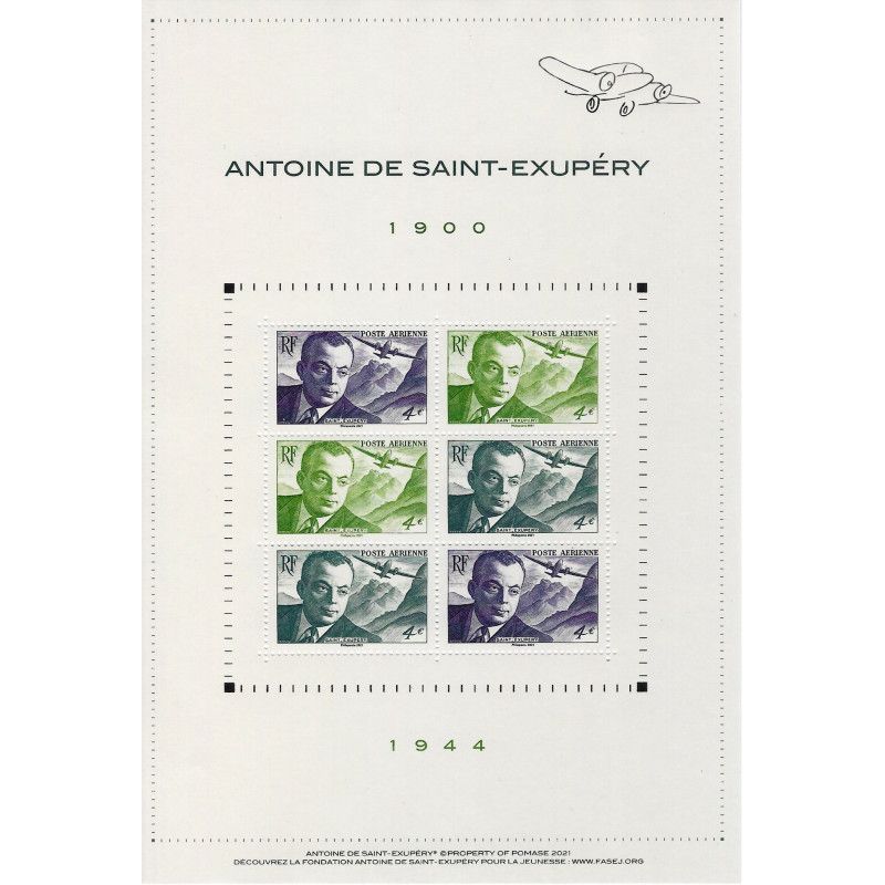 Feuillet de 6 timbres poste aérienne Saint-Exupéry N°F86 neuf**.