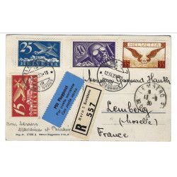 Suisse timbres Poste aérienne N°3-5-7-13 oblitérés sur CP recommandé.