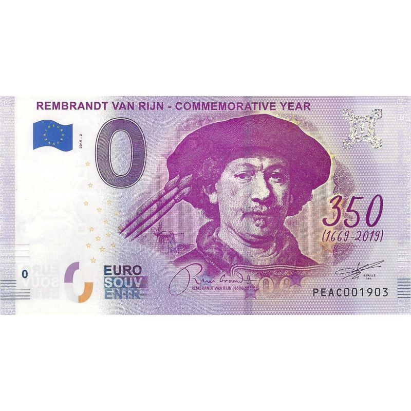 Billet touristique 0 Euro Souvenir – Rembrandt van Rijn – Pays-Bas – 2019.