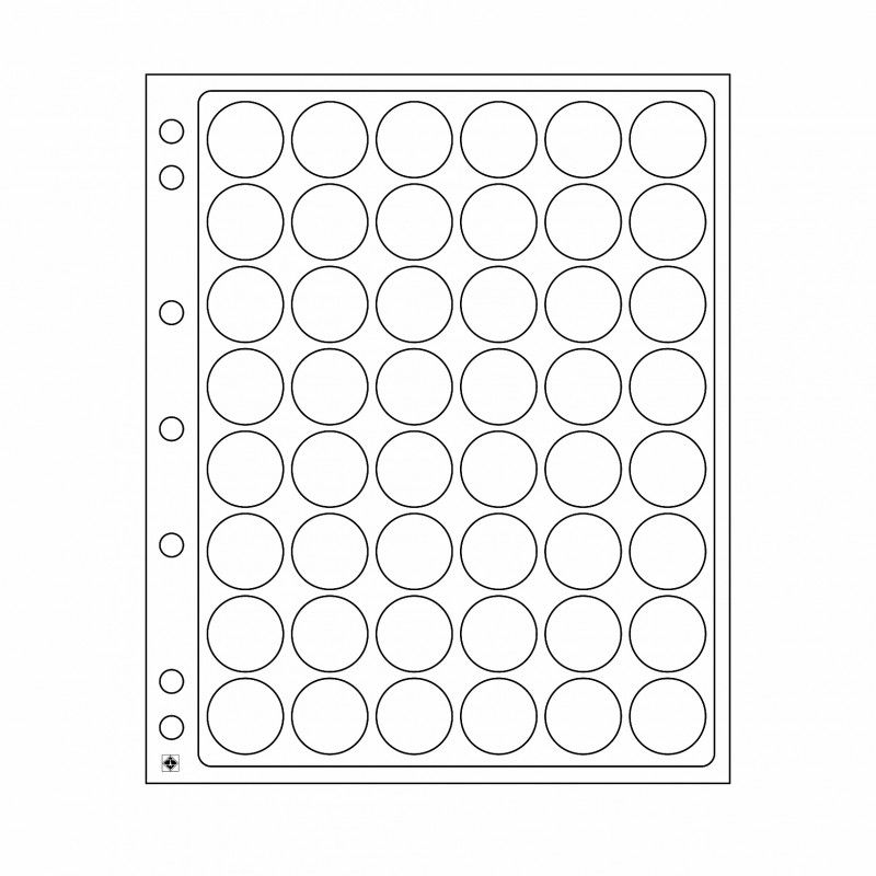 Feuilles plastique Encap à 48 cases rondes pour capsules 22 à 23 mm.