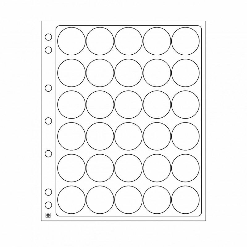 Feuilles plastique Encap à 30 cases rondes pour capsules 32 à 33 mm.