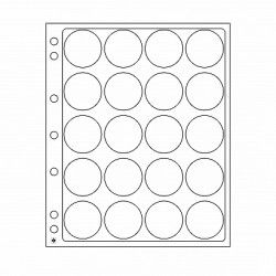 Feuilles plastique Encap à 20 cases rondes pour capsules 38 à 40 mm.