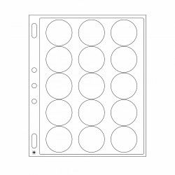 Feuilles plastique Encap à 15 cases rondes pour capsules 44 à 45 mm.