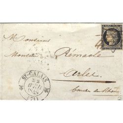 Cérès timbre de France N°3 oblitéré grille + plume sur lettre de St Calais. R