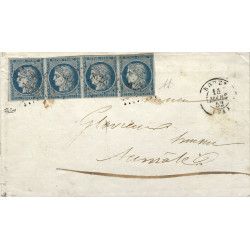 Cérès non dentelé N°4 bande de 4 oblitéré sur lettre 3 ports pour Aumale 1852. R
