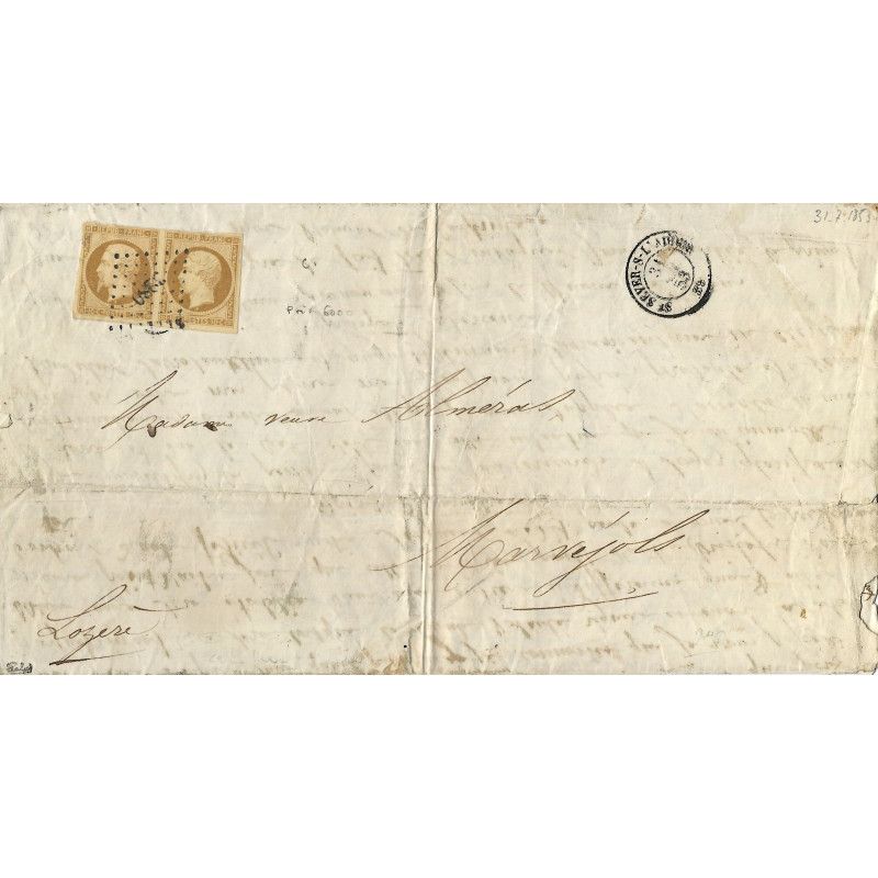 Présidence N°9 paire oblitéré PC 3280 sur lettre 1853. R