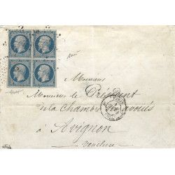 Présidence timbre de France N°10 bloc de 4 oblitéré étoile sur lettre de Paris 1853, RR.