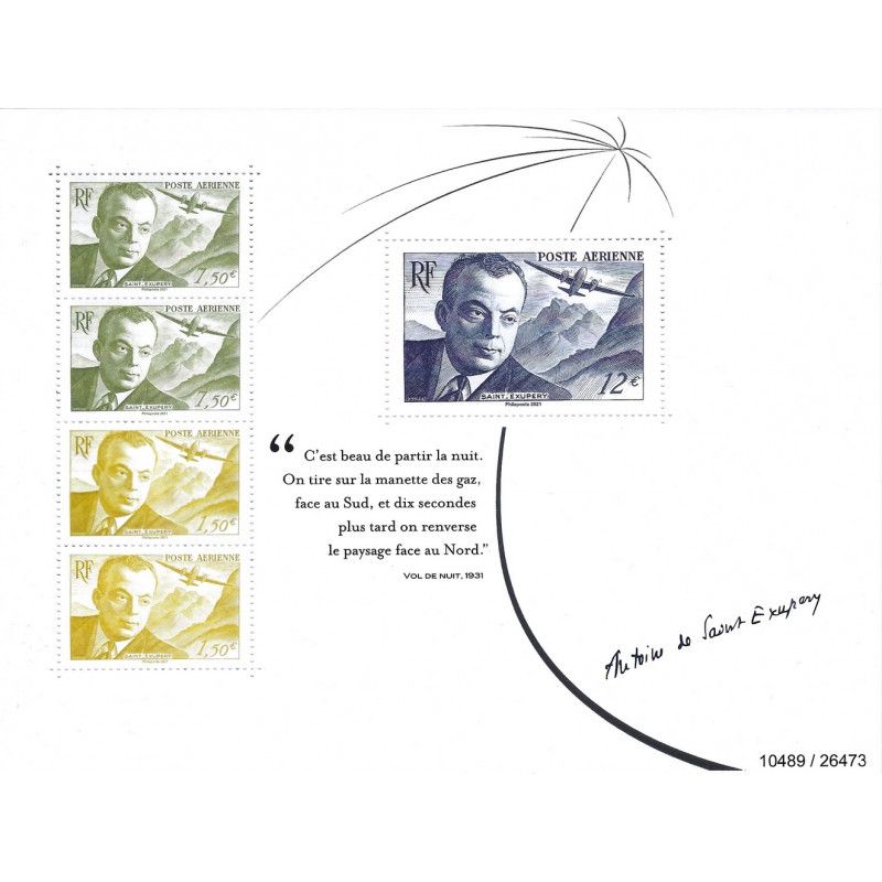 Feuillet de 5 timbres poste aérienne F89 Saint Exupéry neuf**.