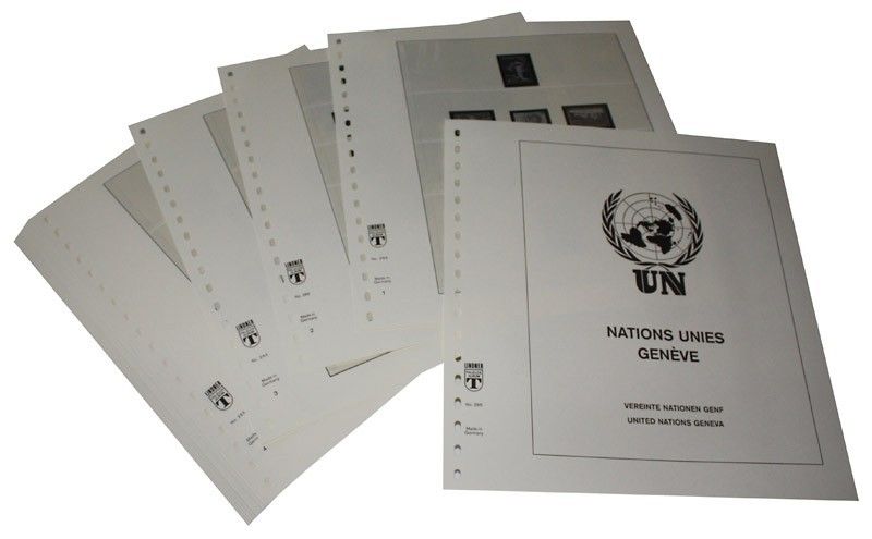 Albums pré imprimées Lindner-T pour collectionner les timbres de Nations Unies.